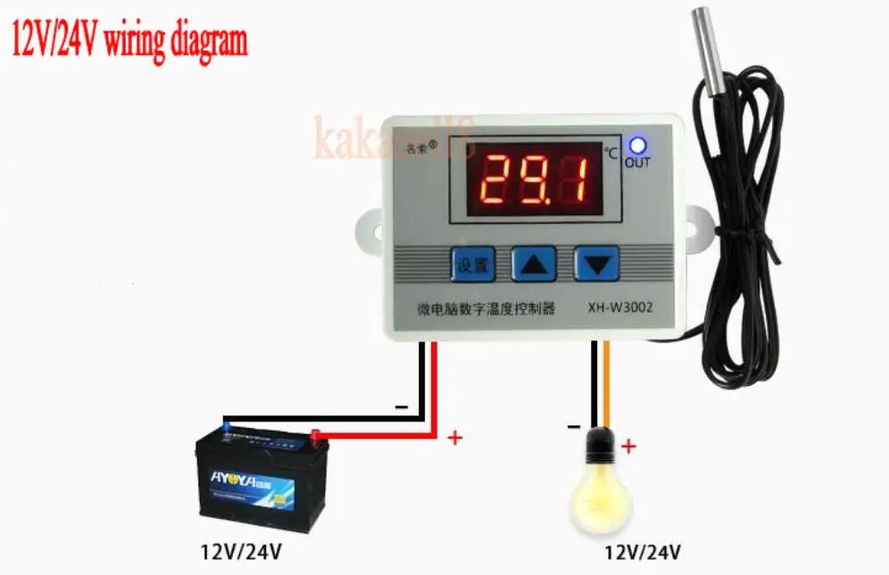 W3002 220 в 12 В 24 в цифровой контроль температуры ler 10A термостат контроль переключатель зонд с водонепроницаемым датчиком Термостатический - Цвет: DC 24V