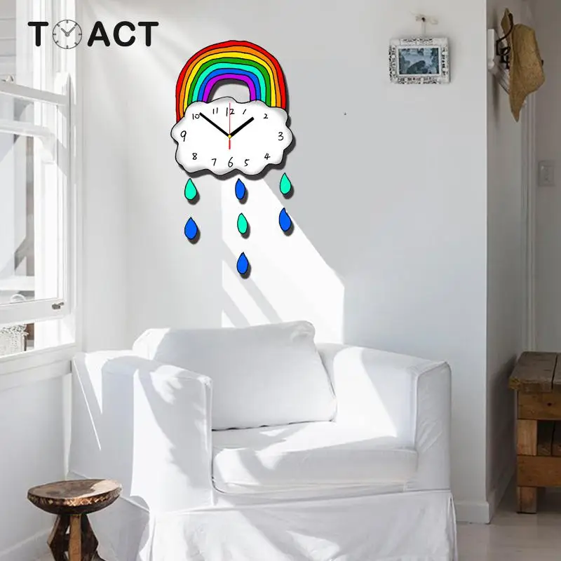 

Rainbow Wall Clock Creative Children's Room Cute Wall Watch Kindergarten Bedroom Simple Silent Clocks Cartoon Fun Art Watches