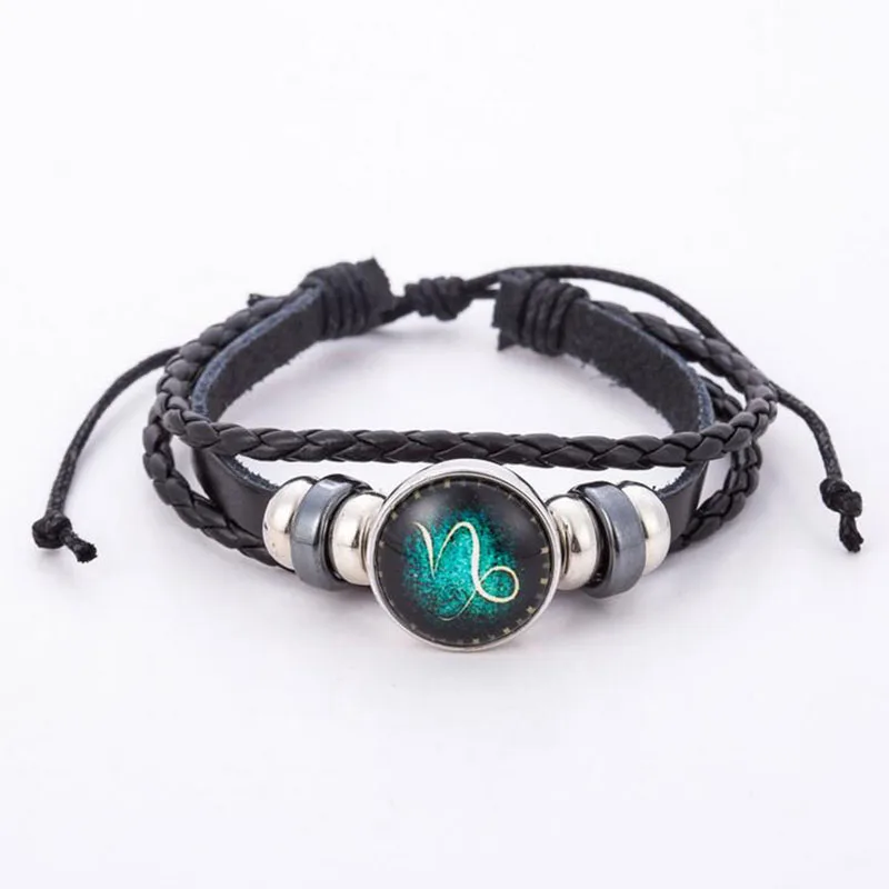 Simple twelve constellation couple bracelet retro woven beaded DIY men and women leather bracelet bangles jewelry Fashion Jewelry