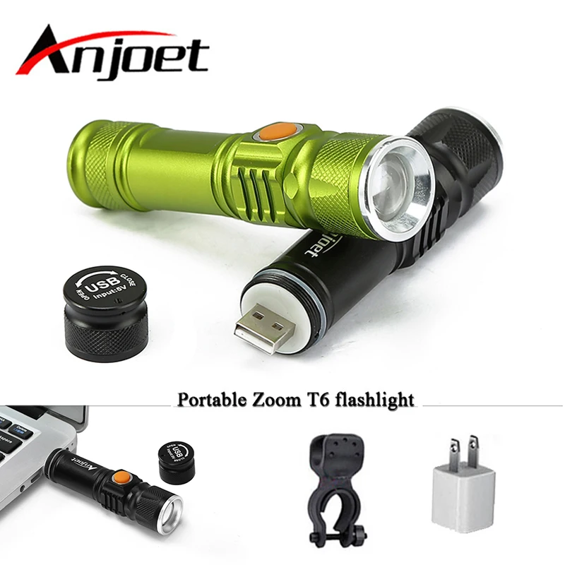 

Anjoet USB Flashlight Handy Rechargeable LED Torch Light Hunting Mini USB LED Lanterna 3 Modes Zoomable Torch for Camping