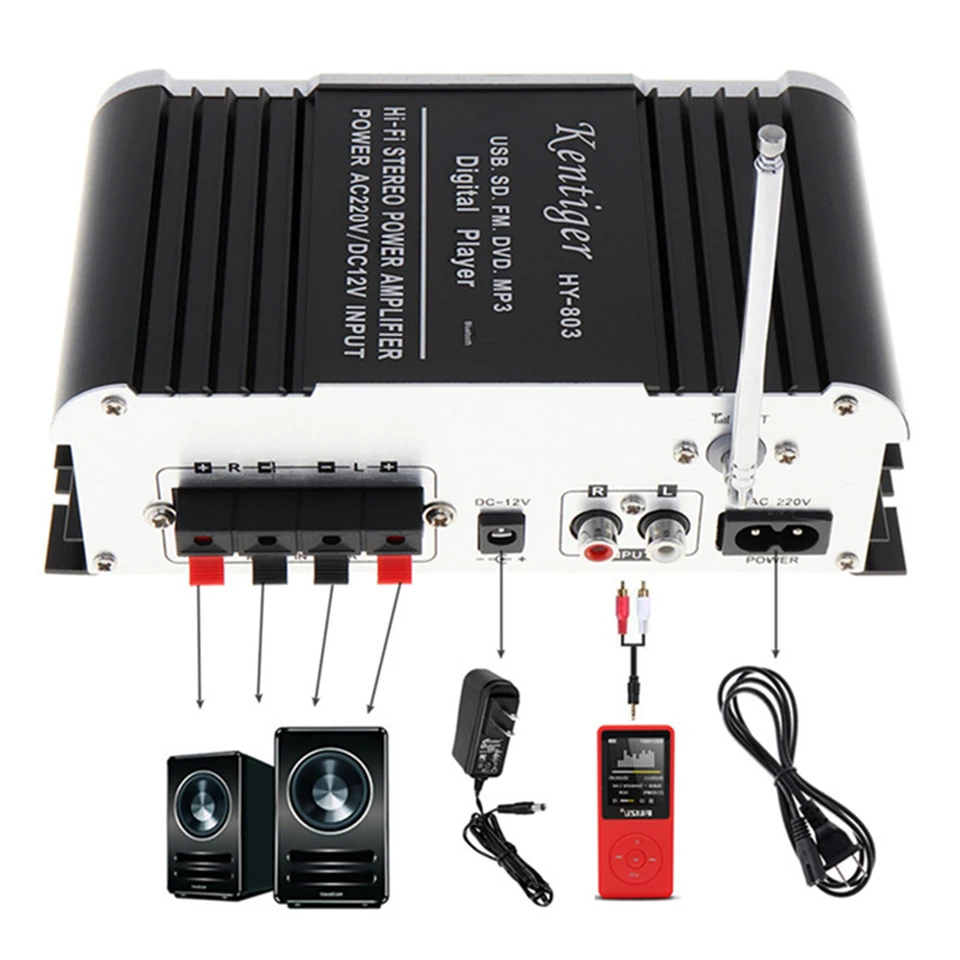 Мини усилитель HY803 40 Вт + FM MP3 USB 110 220 в перем. Тока или 12 пост. Тока|amplifier 40w|bluetooth