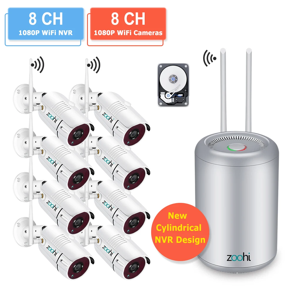 

Zoohi 8CH 1080P Wifi Security Camera System Kits Outdoor Waterproof IP66 Night Vision Video Wireless Surveillance Camera Kits