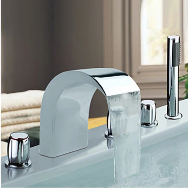 

Chrome Finish Stainless Steel Widespread Bathtub Faucet Tap Hand Shower