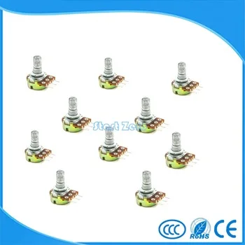 10PCS WH148 B1K~B1M ohm Linear Single  Rotary  Potentiometer 15mm Shaft With Nuts And Washers 3Pin