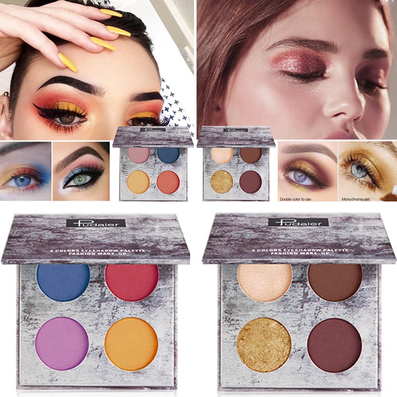 

Pudaier Eye Makeup 4 Colors Matte Nude Eyeshadow Palette Lasting Shiny Glitter Eye shadows Pigment Eyeshadow Pallette