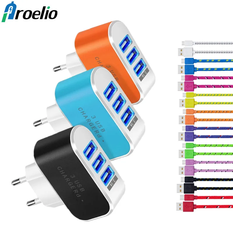 Proelio 3 Port USB Charger Mobile Phone EU Plug Charger Travel Wall Charger Adapter For iPhone iPad Samsung Xiaomi Phone Charger