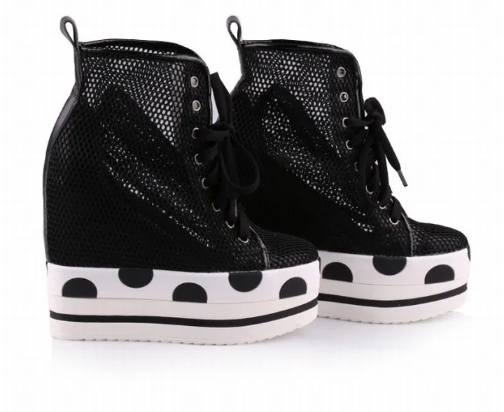 Cyabmoz/Женская обувь на высокой платформе; обувь на танкетке; пикантная обувь на высоком каблуке, визуально увеличивающая рост; дышащая женская повседневная обувь белого цвета - Цвет: black