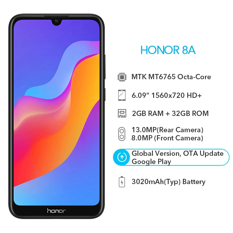 Оригинальная глобальная версия Honor 8A 2 ГБ 32 MTK6765 Восьмиядерный Android 9 0 6 09 &quotсканер