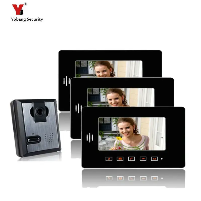Yobang Security 7\ Video Intercom Apartment Door Phone System 3 Monitor + 1 Doorbell Camera For 3 House Yobang Security 7\ Video Intercom Apartment Door Phone System 3 Monitor + 1 Doorbell Camera For 3 House
