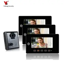 Yobang Security 7″ Video Intercom Apartment Door Phone System 3 Monitor + 1 Doorbell Camera For 3 House