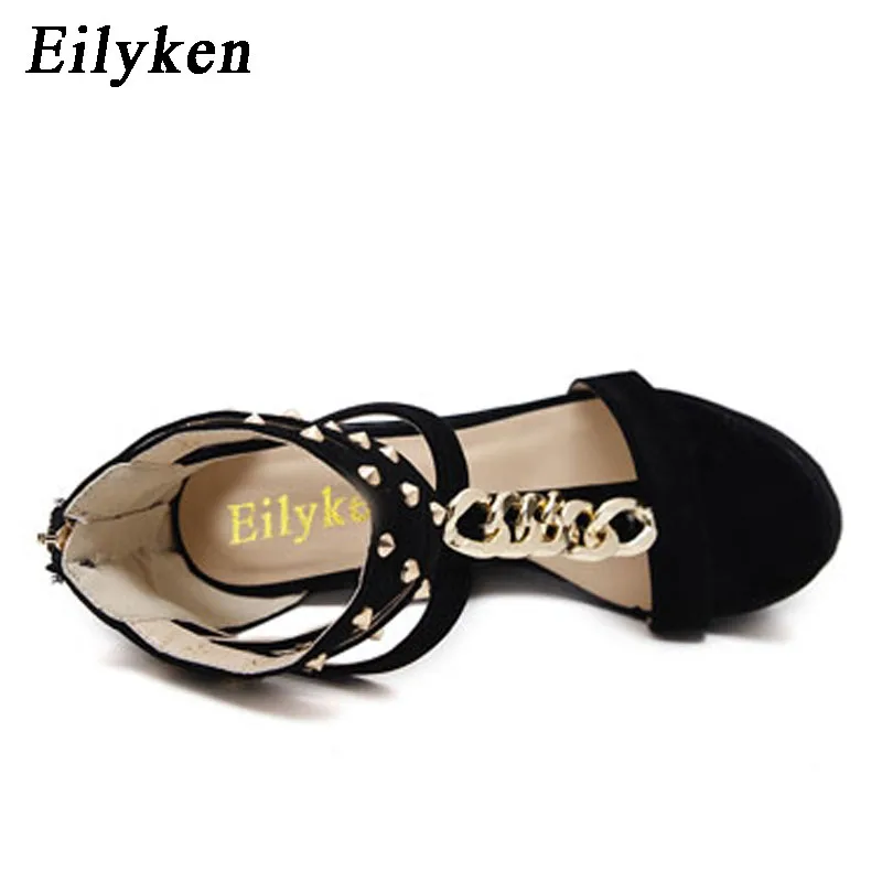 Eilyken/Новинка года; женские сандалии-гладиаторы; модные босоножки на высоком каблуке; женская обувь на танкетке с цепочкой