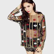 Единорог tumblr настоящий обычный с круглым вырезом полный полиэстер хлопок Принт Шифон стиль женские вышивка блестки губы сексуальные топы