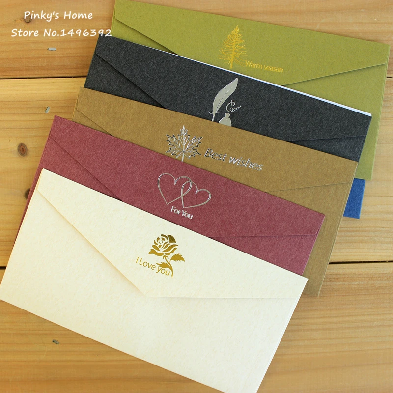 

(7 pieces/lot) 11*22 cm Vintage Paper Envelopes Retro Bronzing Business Decorated Wedding Invitation Envelope