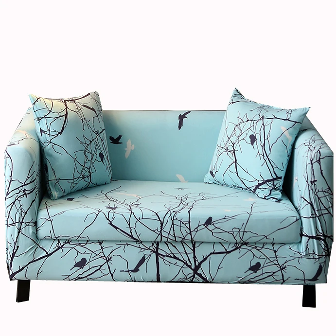 Tired birds go back to the forest Poetic scenery pattern sofa cover Anti wrinkle light blue
