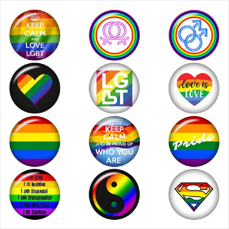 

50PCS Mixed LGBT LOVE Multicolor Snap Button Round Photo Glass Snap Button Jewelry