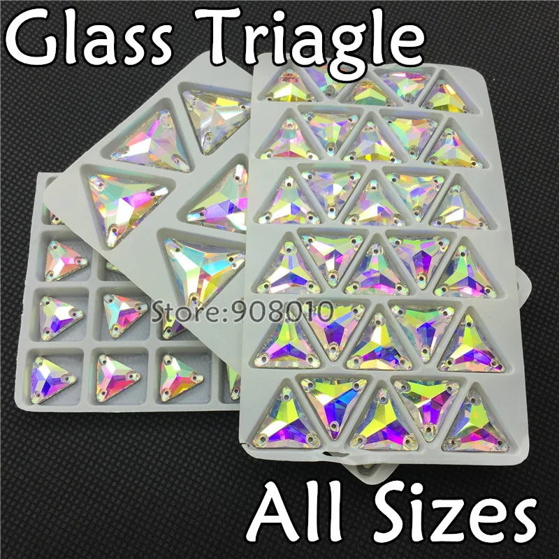 

Wholesale Tri-angle Sew On Stone Crystal Clear AB Color 12mm,16mm,22mm Glass Sewing Crystal beads Flatback with 3holes