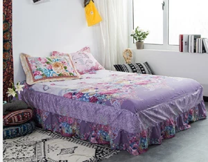 Фиолетовые цветы Твин Полный Королева размер 1 шт кровать юбка с эластичной повязкой покрывало кроватный подзор наматрасник покрывало - Цвет: 015