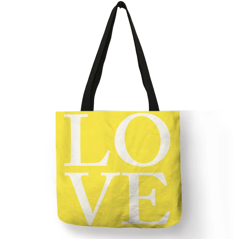 

Women Girls Casual Shopping Carry Tote Bag Lemon Yellow Color Letter Heart Diamond Print Shoulder Bag Travel Beach Accessories