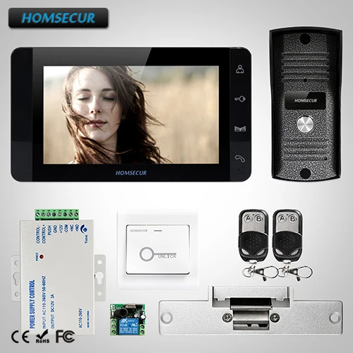 

HOMSECUR 7" Wired Hands-free Video&Audio Smart Doorbell+One Button Unlock (TC031+TM703-B)