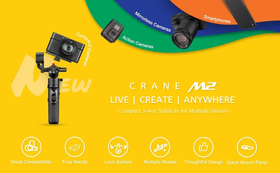 Zhiyun Crane M2 3-осевой Карманный Стабилизатор Для беззеркальных Камера s смарт-телефон мобильный экшн Камера для экшн-Камеры Gopro Hero 5 6 7