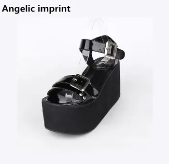

Angelic imprint woman mori girl lolita cosplay punk shoes lady high heel pumps women princess summer sandals buckle 33-47 10cm