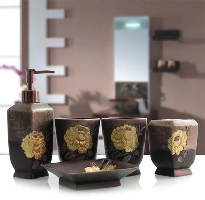 5pcs kit banheiro / Resin wash bathroom set / Soap Dispenser/Toothbrush Toothpaste Holder/Tumbler/ suite set bathroom Wedding