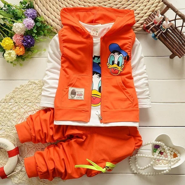 Весенне-осенняя одежда для мальчиков комплект одежды для детей с изображением Микки Дака, куртка с капюшоном детская одежда детский спортивный костюм для мальчиков Одежда для девочек - Цвет: Оранжевый