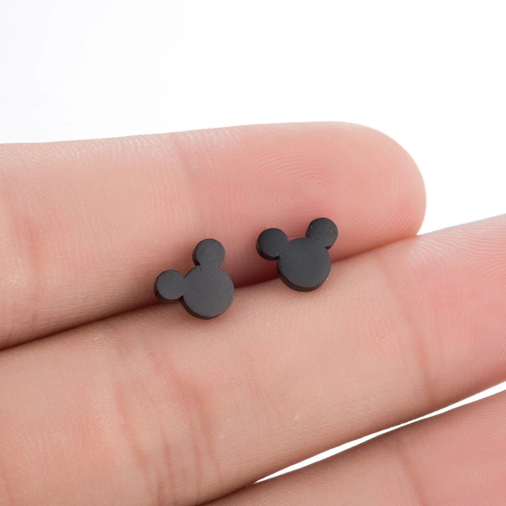 

Stainless Steel Cartoon Mickey Stud Earrings for Women Girls Kid Birthday Gift Cute Animal Mouse Earring Black Female Jewelry