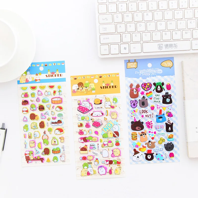 

DL Children's sticker cartoon stereoscopic bubble stick animal fruit transportation tool Yizi sticker