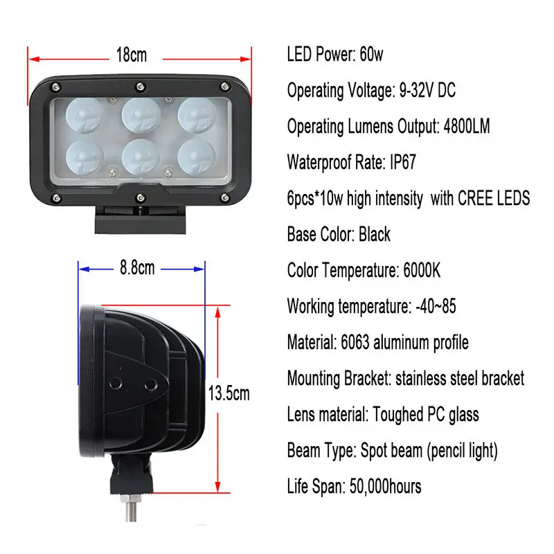 4 Led Light Bar with Cree 10w High Light Output White Flood Spot Beam Patter for ATV UTV Motocycle 12v 24v