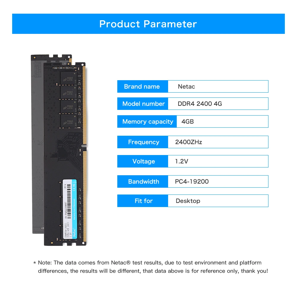 Netac DDR4 память 4 Гб 2400 МГц MT/s 1,2 V PC4-19200 UDIMM 288-pin DDR4 2400 4G 288pin DDR4-2400MHz для настольных ПК компьютер