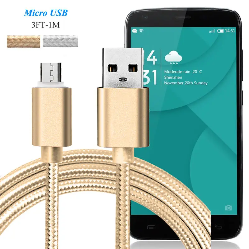 

1M Aluminum Nylon Micro USB Sync & Fast Charger Cable for DOOGEE F5 X6/X6 Pro T6/T6 Pro X5 MAX /Pro X5S Data Sync Charging Cable