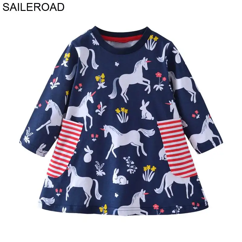 SAILEROAD Маленькие девочки с длинным рукавом платье Vestido Unicornio Infantil Осень детские платья для девочек Top Vestido Unicornio - Цвет: 5434 same picture