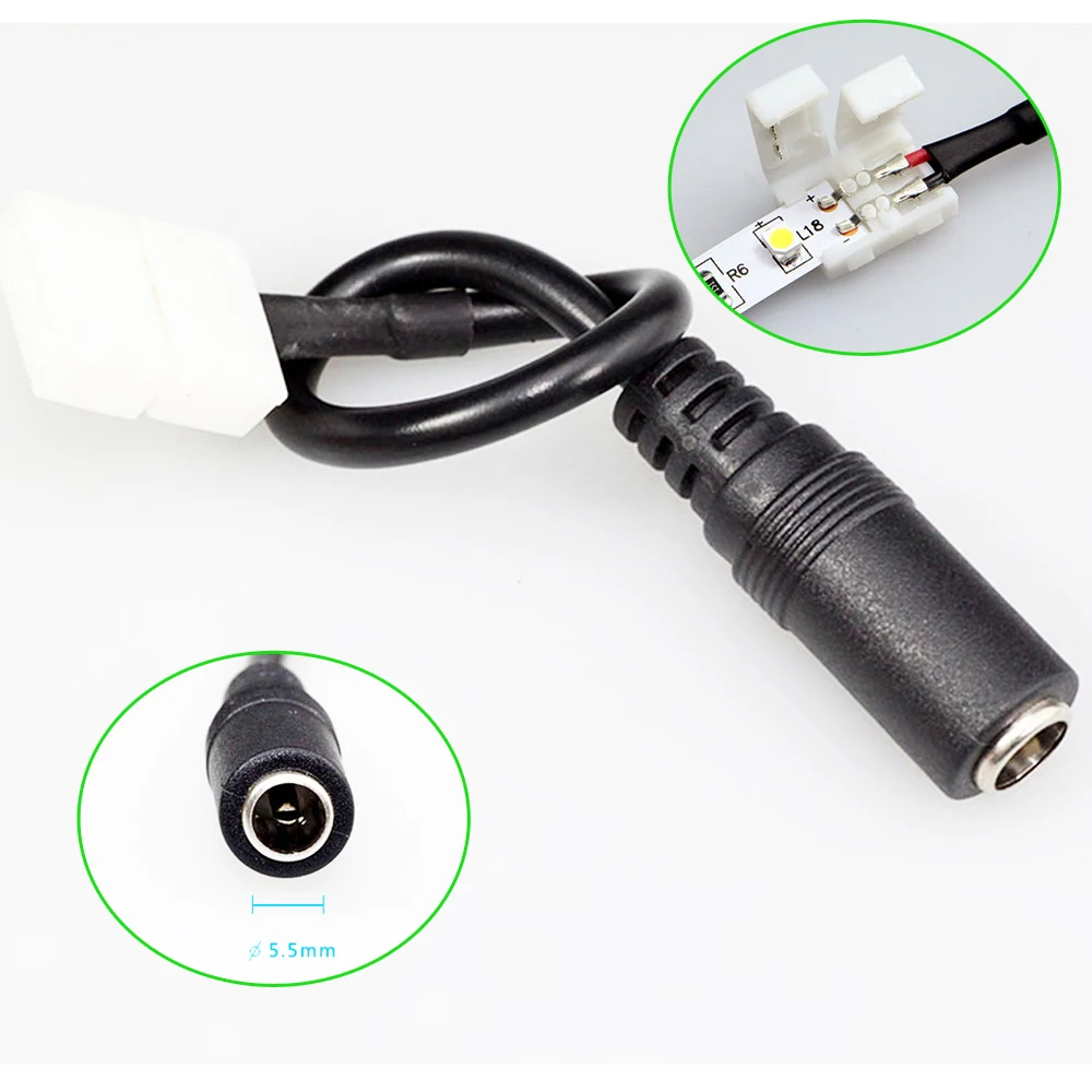 10pcs Solderless Female Barrel Power Connector for 10mm 5050 LED Strip
