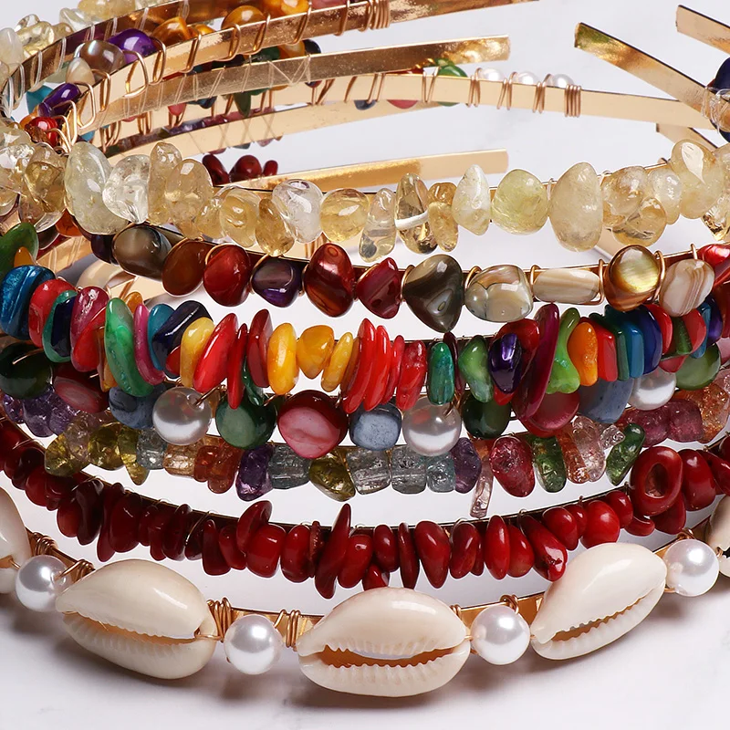 

Fashion shell headband for women Crystal Beaded Hair Band Headwear Girl Natural Stone Handmade Hair Accessories Pearl Headband