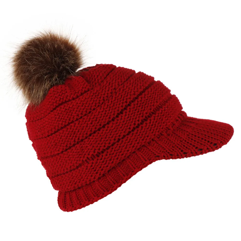 Женская мода мягкий стрейч хвост вязаный кепки грязный булочка шапки зимний теплый вязанный Hairball осень зима новые громоздкие - Color: D