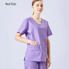 Медицинская униформа для женщин медицинские хирургические халаты Топы рабочая одежда круглый вырез фиолетовый летний короткий рукав униформа для кормящих