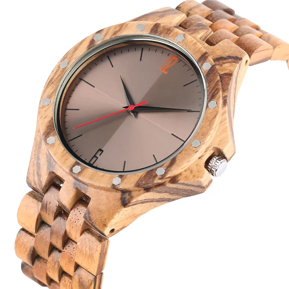 

Men Watches 2018 Luxury Brand Zebra Wood Brownish Coffee Color Dial Man Wrist Watch Bracelet Clasp Bangle Watch Male Clock