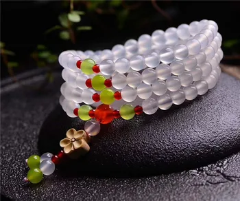 

New 6mm pure natural ice white agate multi-circle four-ring bracelet beads bracelet fashion jewelry female models ab2736#