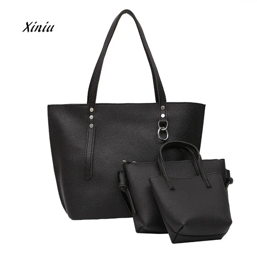 

3Pcs Women's Leather Handbags Shoulder Bag Litchi Pattern Leather Shoulder Bag with Handbag&Clutch Wallet Women Set Bags