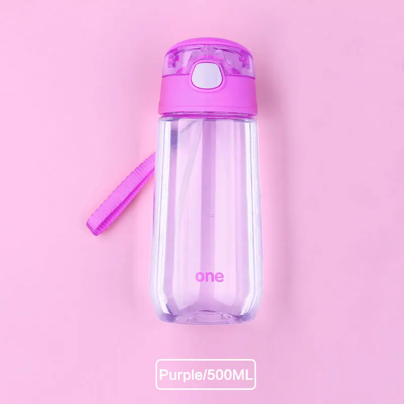 Oneisall детская бутылка для воды без бисфенола Мультяшные милые соломенные бутылки для питья портативная школьная чашка для воды 500 мл для детей кружка - Цвет: Purple