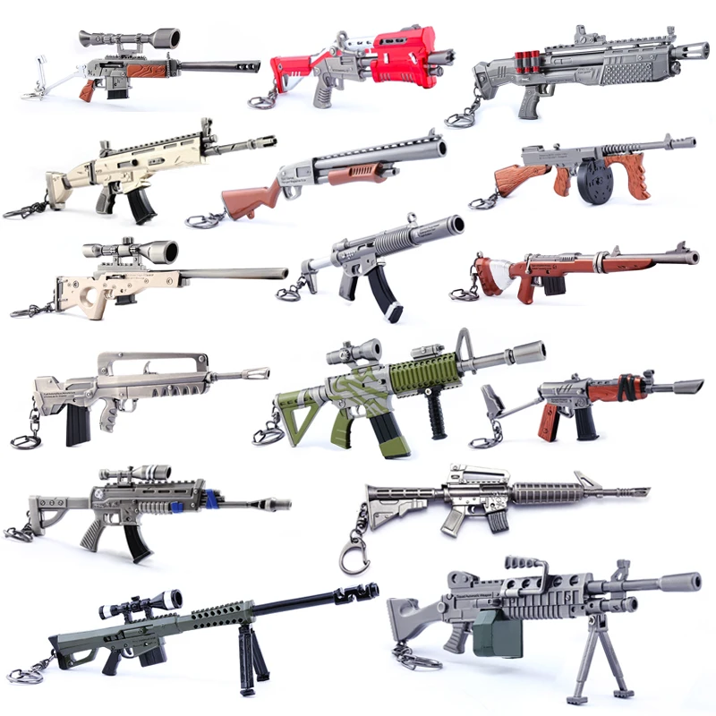 28 Styles Action Figure Fortress Fornight Keychai Toy Battle Royalen From FORTNIT Scar Rifle Weapon Model Alloy Weapons PUBG