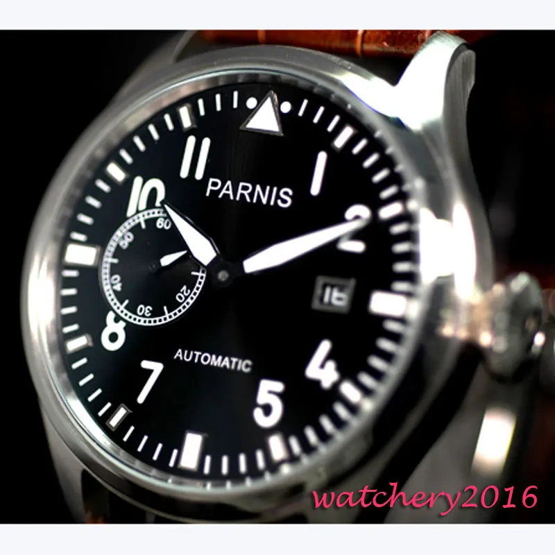

47mm parnis Black dial Rivets Leather Strap 2017 top brand Luxury Fashion SS Case ST 2555 Automatic mechanical Men's Watch