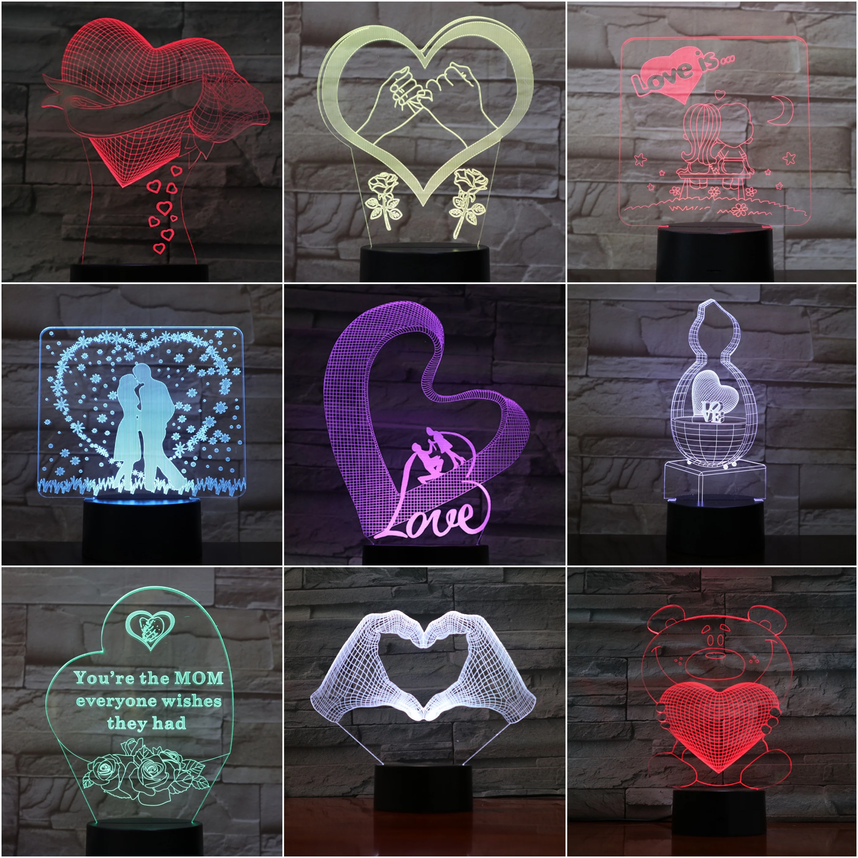 

Table Lamp Bedroom Heart Lampara Wedding decorative lights gece lambasi Girlfriend lover Gifts Neon USB 3D LED Night Light