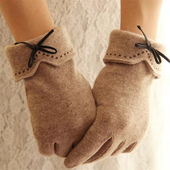 

YRRET Winter Ladies Spandex Knitted Gloves Bow Warm Glove Women's Fashion Solid Color Thicken Plush Cashmere Outdoor Mittens