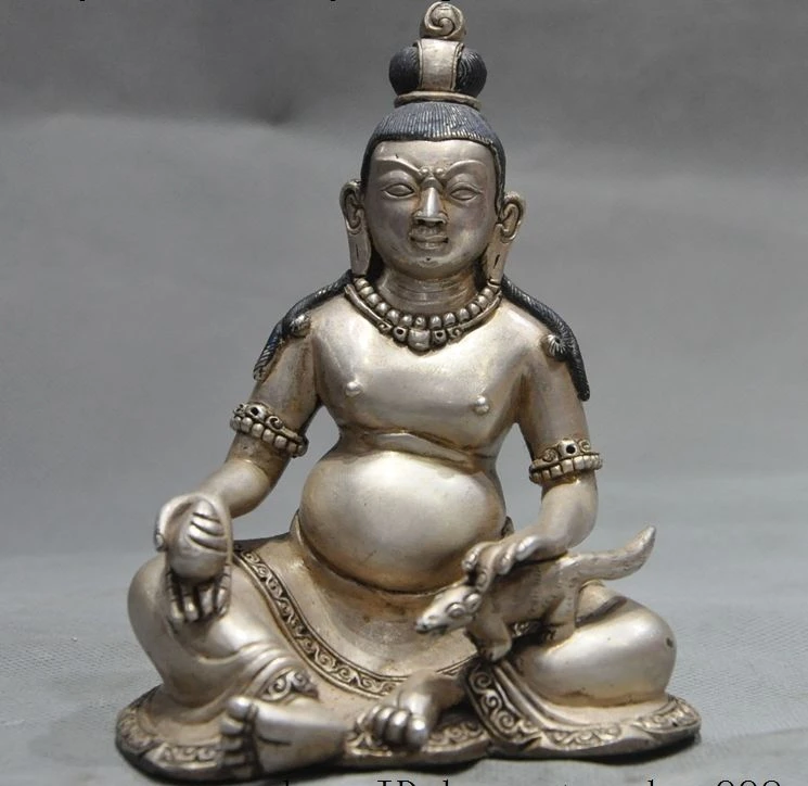 

Old Tibet Buddhism Fane Silver Joss Yellow Jambhala Wealth God buddha statue A