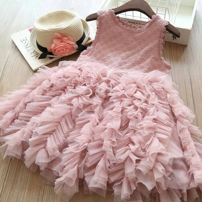 Летнее розовое платье для девочек милое детское платье маленькой принцессы для свадебной вечеринки для девочек 2, 3, 4, 5, 6 лет - Цвет: Pink 1