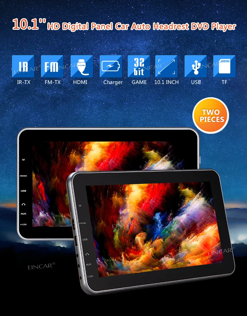 المزدوج 10.1 بوصة عريضة المخدات entertainment إلكترونيات pc dvd لاعب سيارة وسادة فيديو شاشة lcd مراقب + 2 قطع ir سماعات