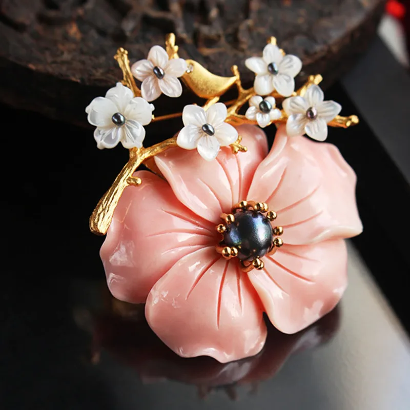 

WKOUD EAM Jewelry / 2018 New Fashion Temperament 925 Silver Shell Flower Bird Brooch Women's Accessories S#B10711