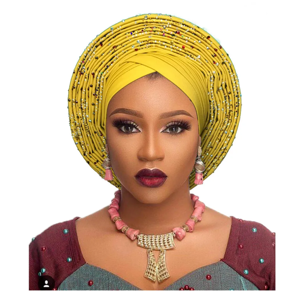 Nigerian african headtie aso oke headtie beautiful african turban headwraps pretty studded auto gele african head wrap headband (3)